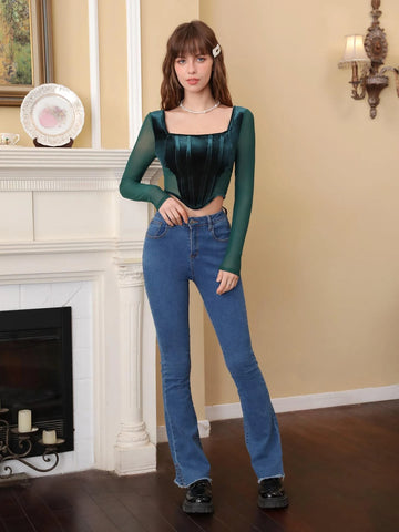 Square Neck Asymmetrical Hem Crop Top