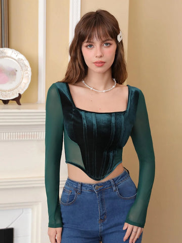 Square Neck Asymmetrical Hem Crop Top