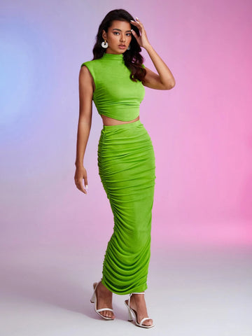 BAE Mock Neck Ruched Tank Top & Pencil Skirt