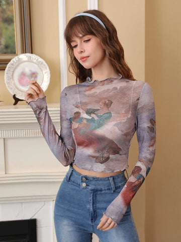 MOD Figure Graphic Lettuce Trim Mesh Top