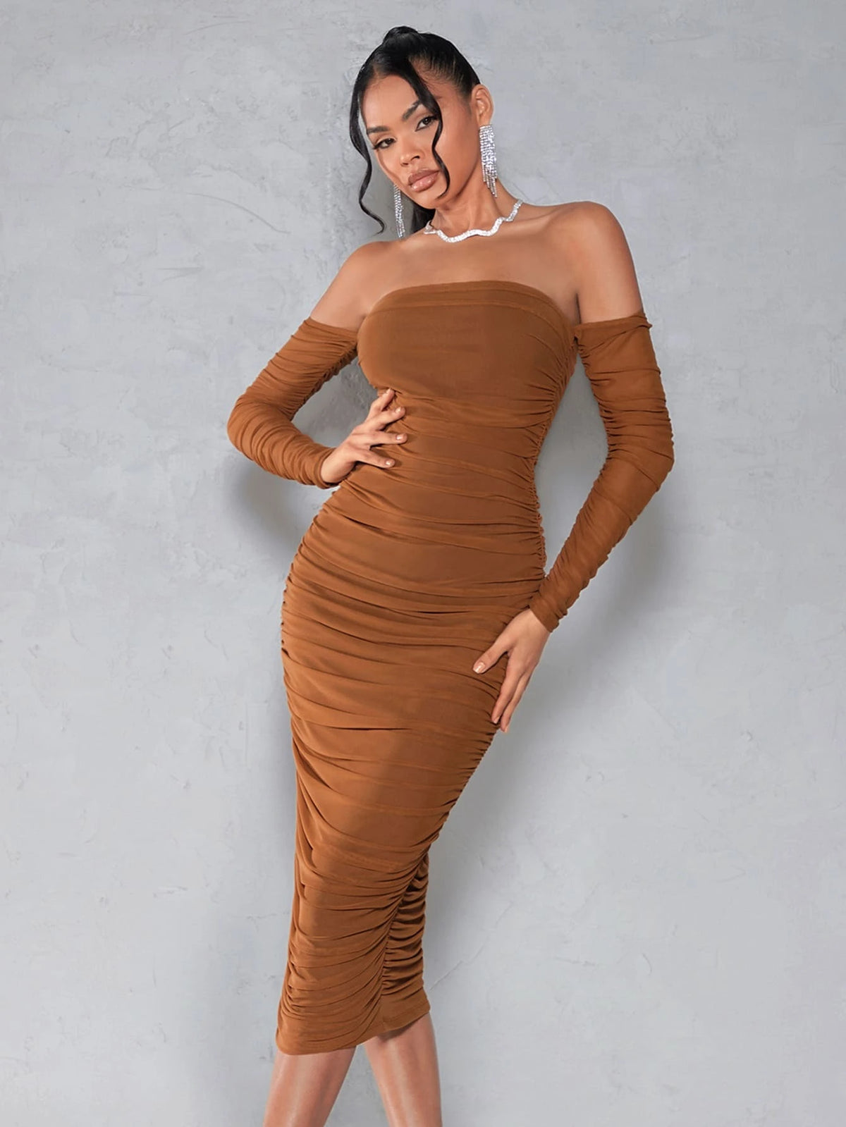 BAE Off Shoulder Ruched Bodycon Dress