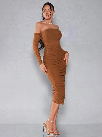BAE Off Shoulder Ruched Bodycon Dress