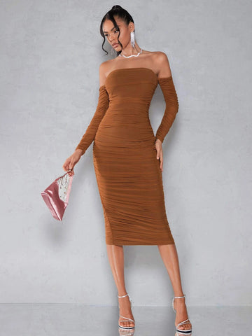 BAE Off Shoulder Ruched Bodycon Dress