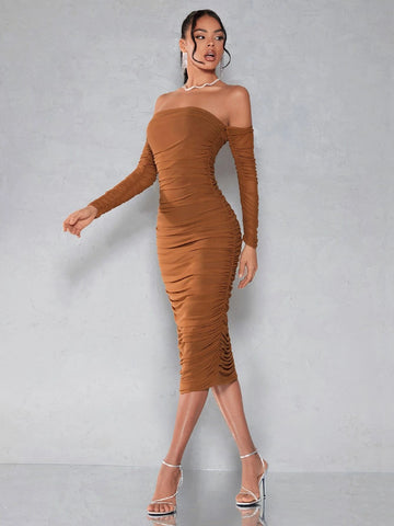 BAE Off Shoulder Ruched Bodycon Dress