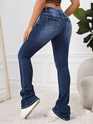 Bleach Wash Flare Leg Jeans
