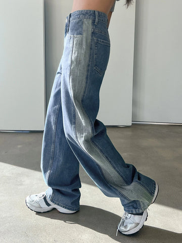 DAZY Colorblock Patched Pocket Wide Leg Jeans