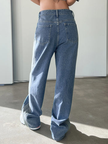 DAZY Colorblock Patched Pocket Wide Leg Jeans