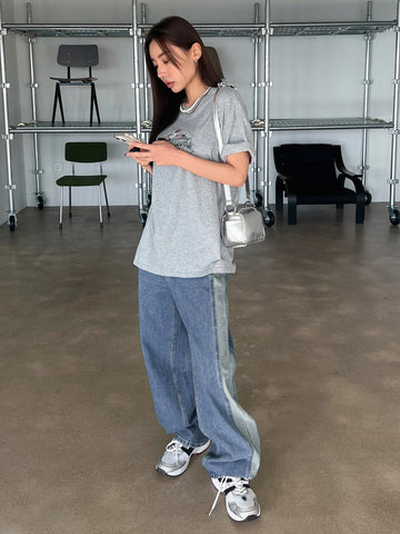 DAZY Colorblock Patched Pocket Wide Leg Jeans