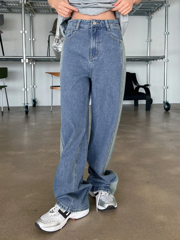 DAZY Colorblock Patched Pocket Wide Leg Jeans