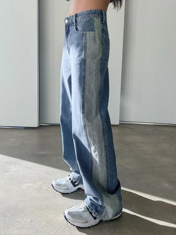 DAZY Colorblock Patched Pocket Wide Leg Jeans