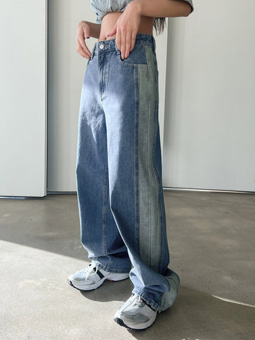 DAZY Colorblock Patched Pocket Wide Leg Jeans