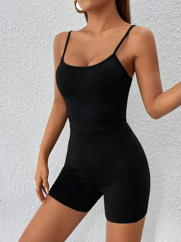 Solid Cami Unitard Romper