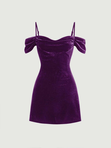 MOD Cold Shoulder Ruched Velvet Dress