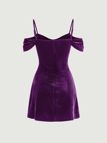 MOD Cold Shoulder Ruched Velvet Dress
