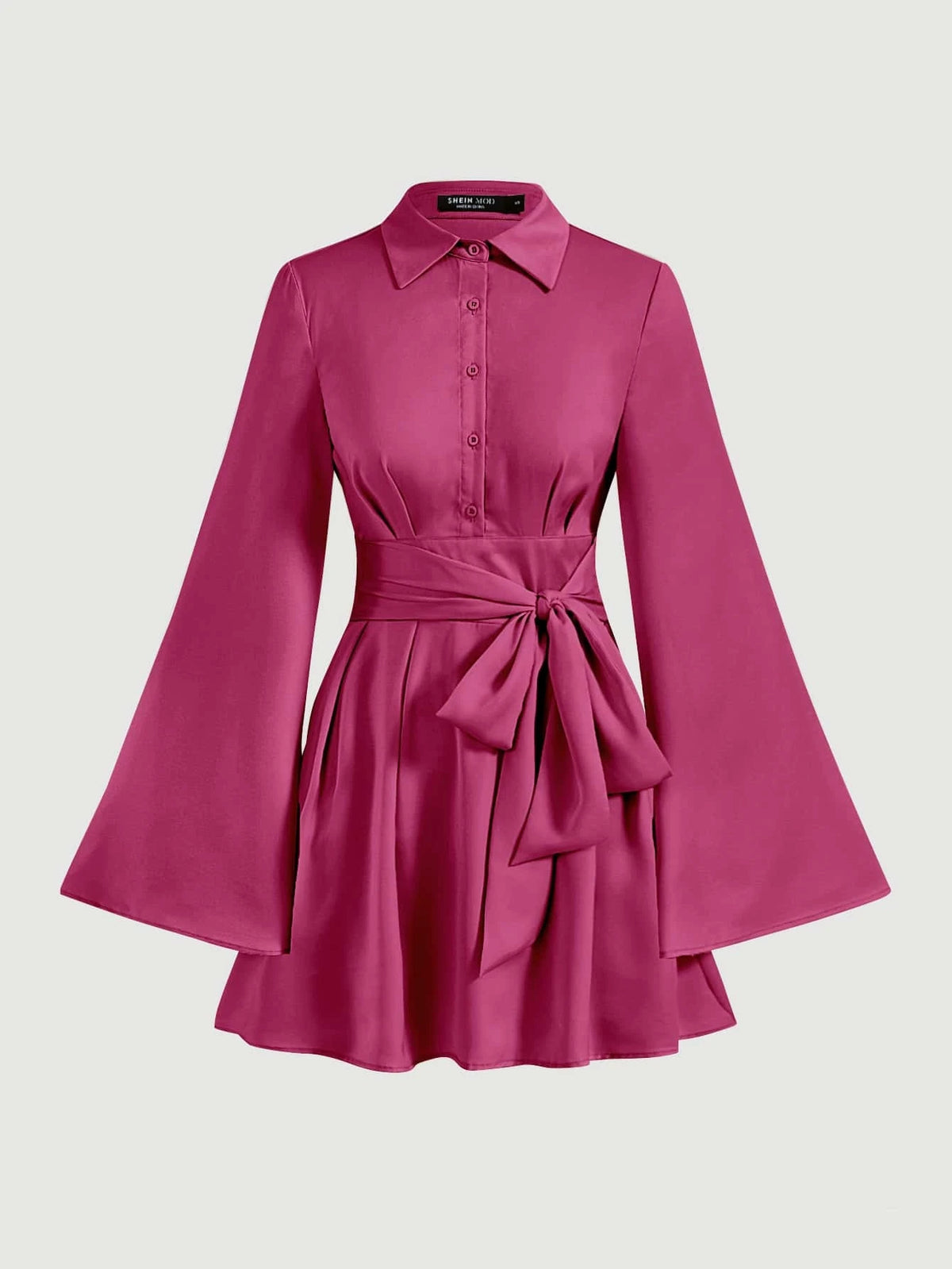 MOD Trumpet Sleeve Bow Front Ruffle Hem Shirt Dress