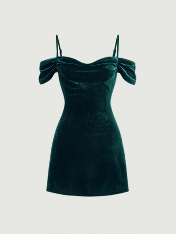 MOD Cold Shoulder Ruched Velvet Dress