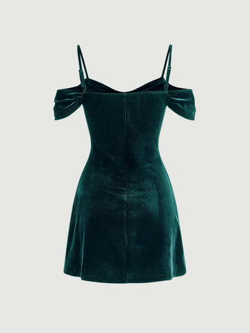 MOD Cold Shoulder Ruched Velvet Dress