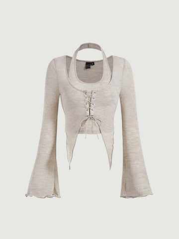 MOD Lettuce Trim Lace Up Front Asymmetrical Hem 2 In 1 Tee