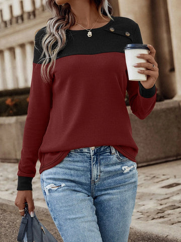 Two Tone Button Detail Tee