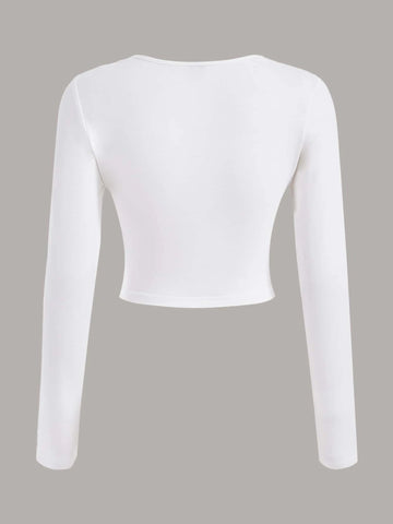 Letter & Building Print Notched Neck Crop Tee