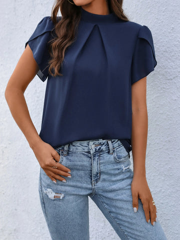 Mock Neck Petal Sleeve Blouse