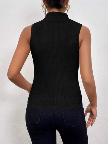 Mock Neck Ribbed Knit Tank Top