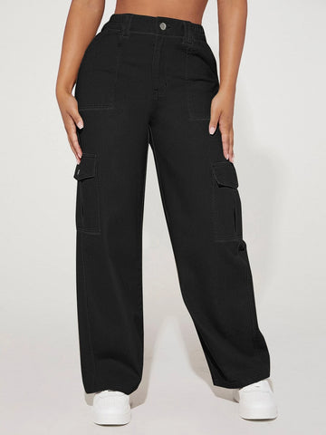 PETITE High Waist Flap Pocket Cargo Jeans