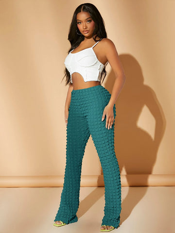 SXY Textured Straight Leg Solid Pants