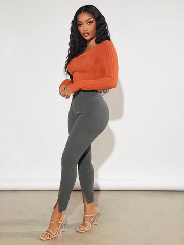 SXY Solid Split Hem Leggings