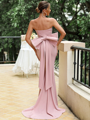 LOVE&LEMONADE Mermaid Hem Big Bow Back Tube Bridesmaid Dress