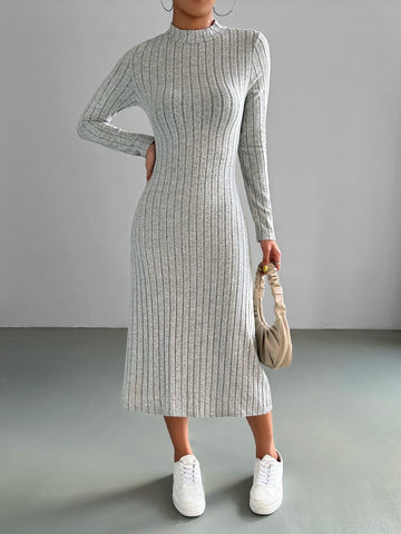 EZwear Mock Neck Ribbed Knit Dress