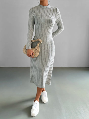 EZwear Mock Neck Ribbed Knit Dress