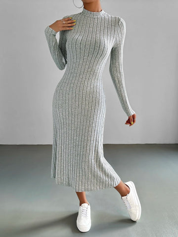 EZwear Mock Neck Ribbed Knit Dress