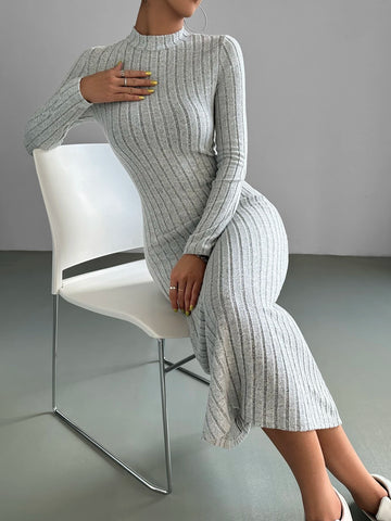 EZwear Mock Neck Ribbed Knit Dress