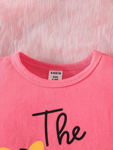 Baby Heart & Slogan Graphic Ruffle Trim Tee & Pants