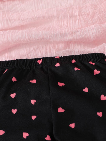 Baby Heart & Slogan Graphic Ruffle Trim Tee & Pants