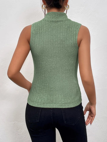 Mock Neck Ribbed Knit Tank Top