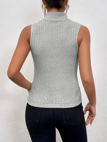 Mock Neck Ribbed Knit Tank Top