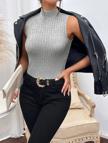 Mock Neck Ribbed Knit Tank Top