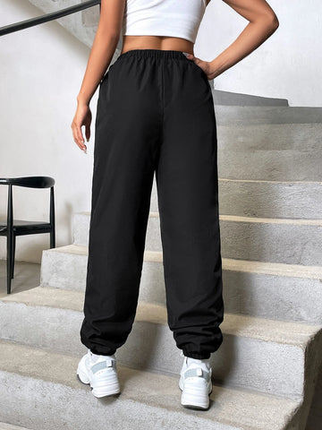Drawstring Waist Teddy Lined Pants