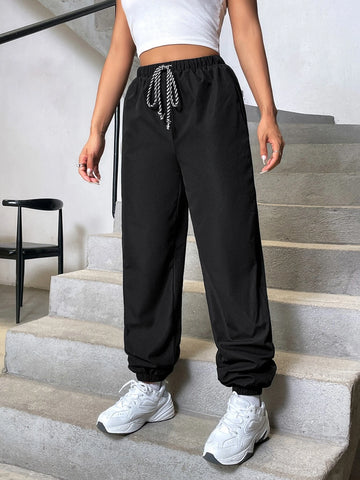Drawstring Waist Teddy Lined Pants