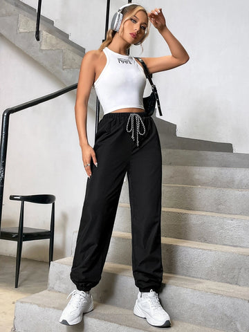 Drawstring Waist Teddy Lined Pants