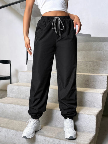 Drawstring Waist Teddy Lined Pants