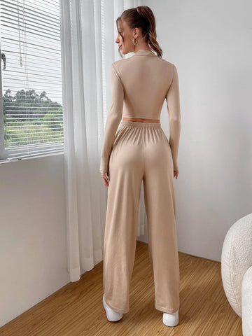 Solid Crop Tee & Wide Leg Pants