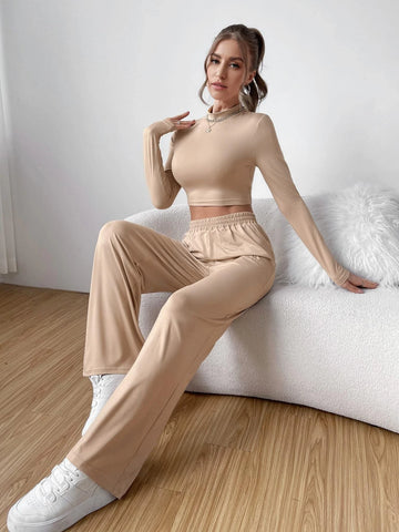 Solid Crop Tee & Wide Leg Pants