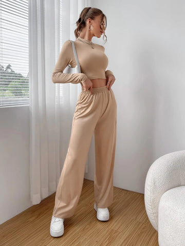 Solid Crop Tee & Wide Leg Pants