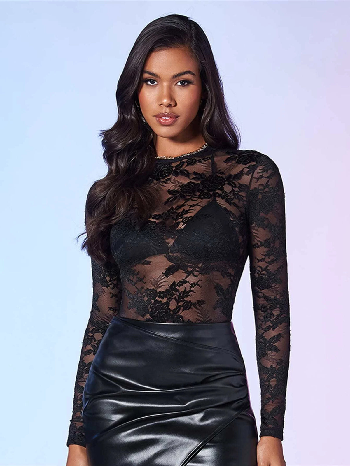 BAE Floral Lace Sheer Bodysuit Without Bra
