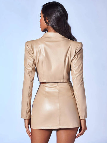 BAE Single Button Crop Blazer & Flap Detail Skirt