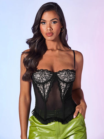 BAE Lace Panel Mesh Cami Top