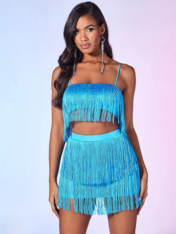 BAE Fringe Trim Crop Cami Top & Bodycon Skirt